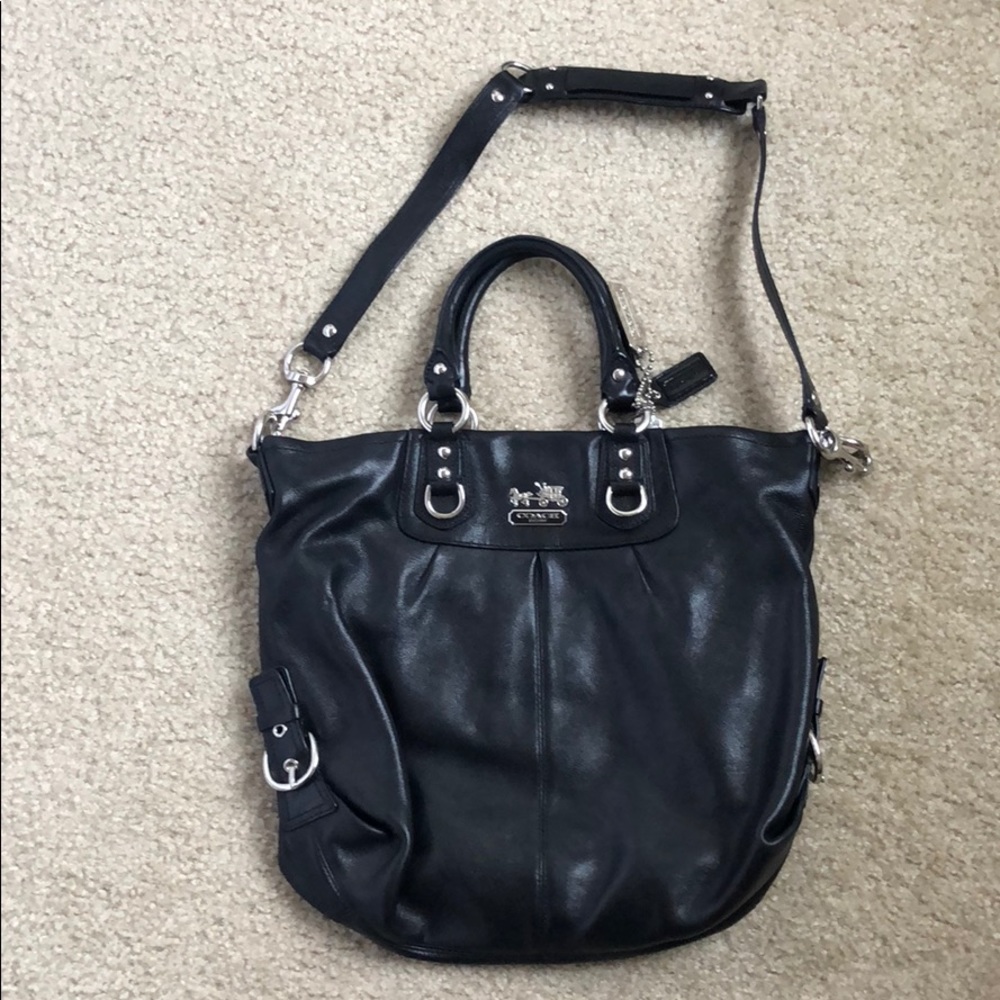 Black leather tote bag from Coach